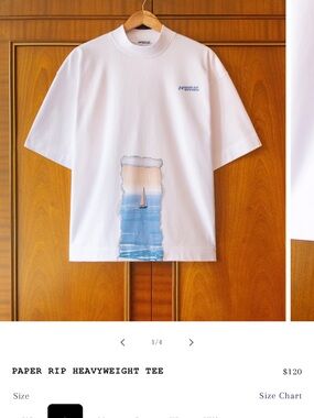 Paper Rip Heavyweight Tee - White with Blue Graphic